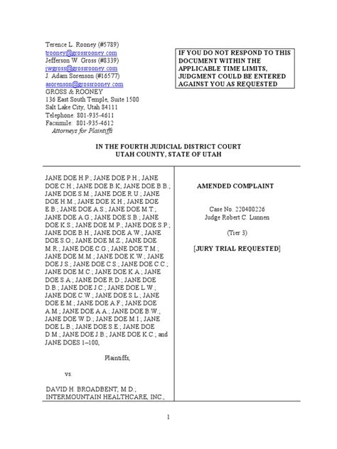 David H Broadbent Obgyn Lawsuit Amended Complaint Pdf