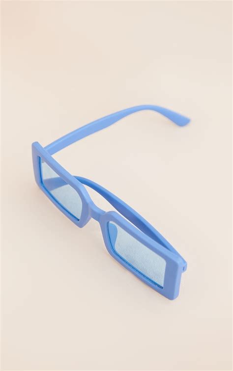 Blue Square Frame Slimline Sunglasses Prettylittlething Usa