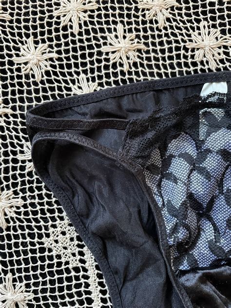 Vintage Two Tone Black Lace Nylon S String Bikini Gem