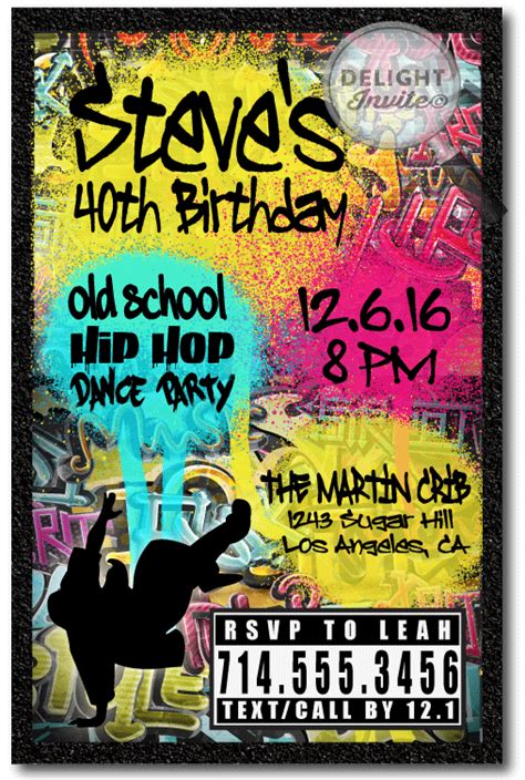 Paper Party Supplies Hip Hop Personalized Birthday Invitation