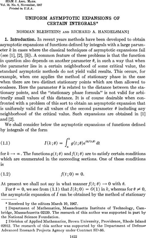 Uniform Asymptotic Expansions Of Certain Integrals Siam Journal On