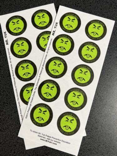 Genuine Mr Yuk Stickers 20 Total 2 Sheets Yuck Free Ship 70s 80s