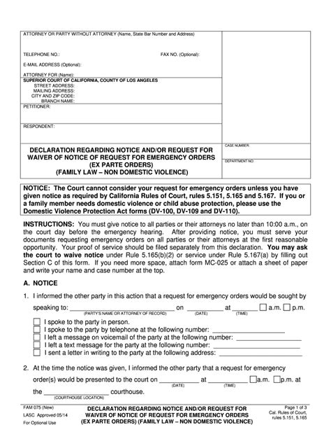 Declaration Regarding Ex Parte Fill Online Printable Fillable