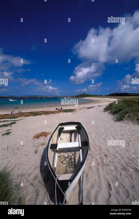 A Moored Rowing Boat On The Sandy Beach At Green Porth Old Grimsby