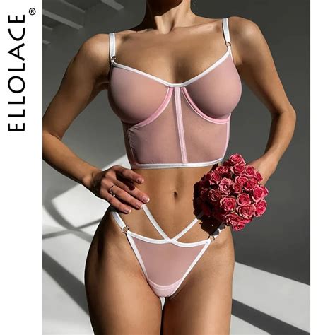 Ellolace Super Sexy Lingerie Push Up See Through Bra Hot Lace G String Erotic Underwear