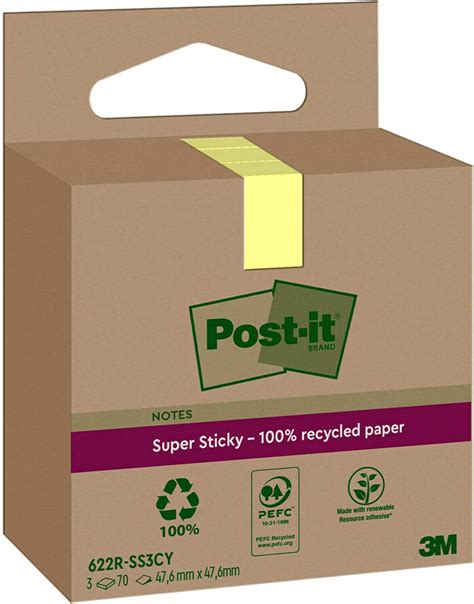 Post It Notes Recyclées 16 Blocs 100 Feuilles Par Bloc 76 Mm X 76