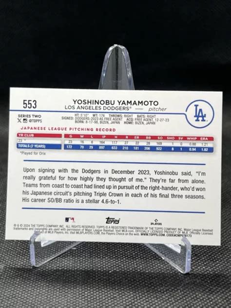 CARTA ROOKIE YOSHINOBU Yamamoto! RC! 2024 Topps Series 2 #553! Dodgers ...