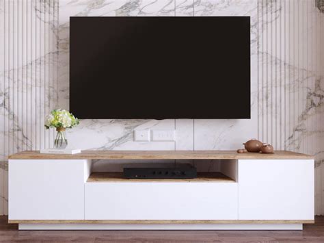 Meuble TV Avec 3 Portes Et 1 Niche Blanc Et Naturel LOTULA