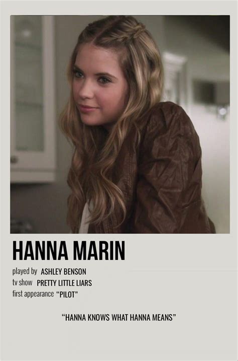 Minimal Polaroid Character Poster For Hanna Marin From Pll Pretty Little Liars Characters