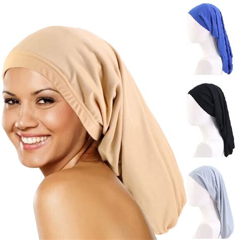 New Unisex Black Long Hair Tube Cap Elastic Bonnet Breathable Head Wrap