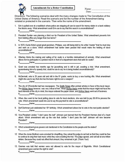 Bill Of Rights Worksheet 16a Answers