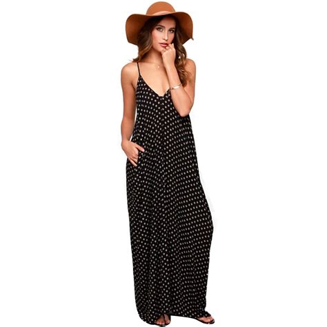 Black Polka Dot Loose Beach Long Maxi Dress Women Summer 2018 Sexy V Neck Spaghetti Strap