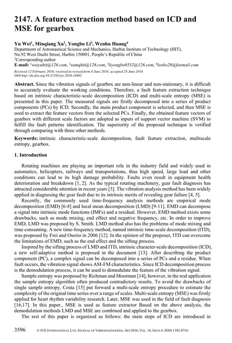 Pdf A Feature Extraction Method Based On Icd And Mse For Gearbox