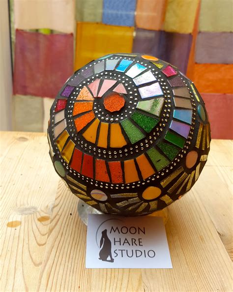 Custom Mosaic Garden Gazing Ball Moon Hare Studio