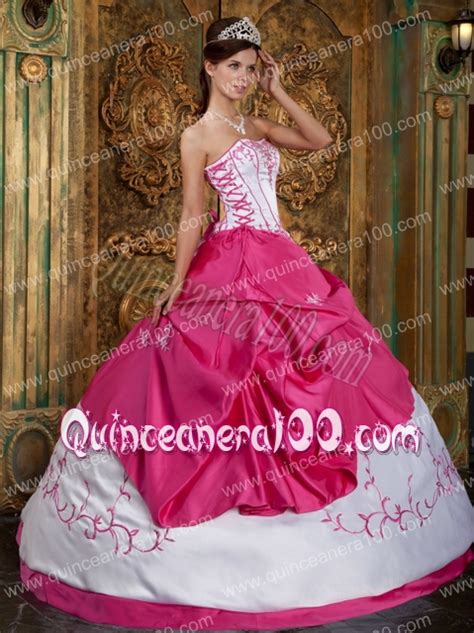 Fuchsia Ball Gown Strapless Floor Length Embroidery Satin Quinceanera