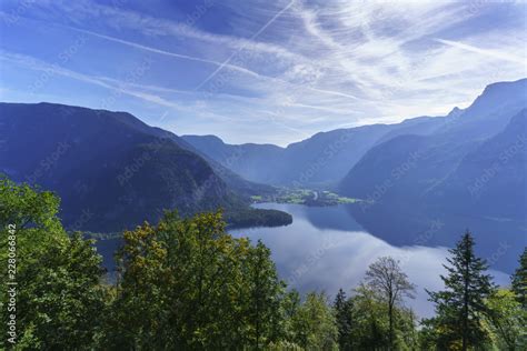 Aerial view of Hallstatt village and Lake Hallstatt from World Heritage ...