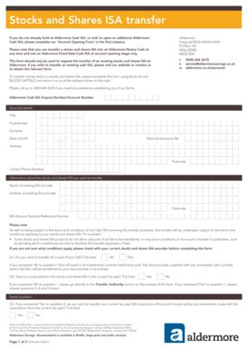 Fillable Online Aldermore Co Stocks And Shares Isa Transfer Aldermore