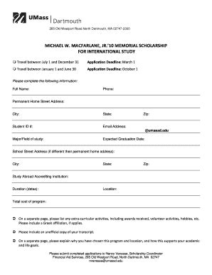 Fillable Online Umassd Michael W Macfarlane Scholarship Application