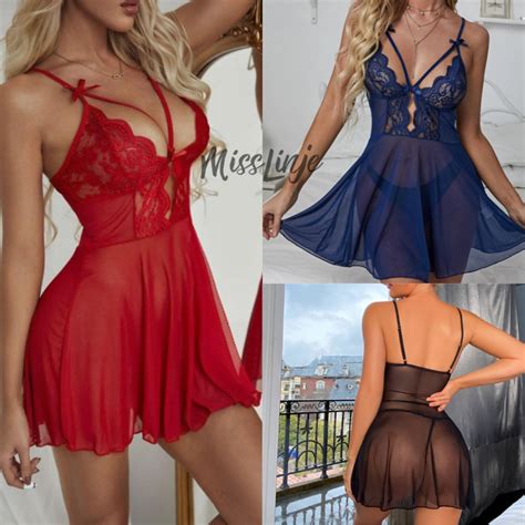 Jual Baju Tidur Lingerie Import Sexy Renda Transparan Menggoda Ada Size