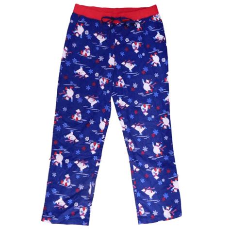 Womens Blue Polar Bear Print Flannel Sleep Pants Lounge And Pajama