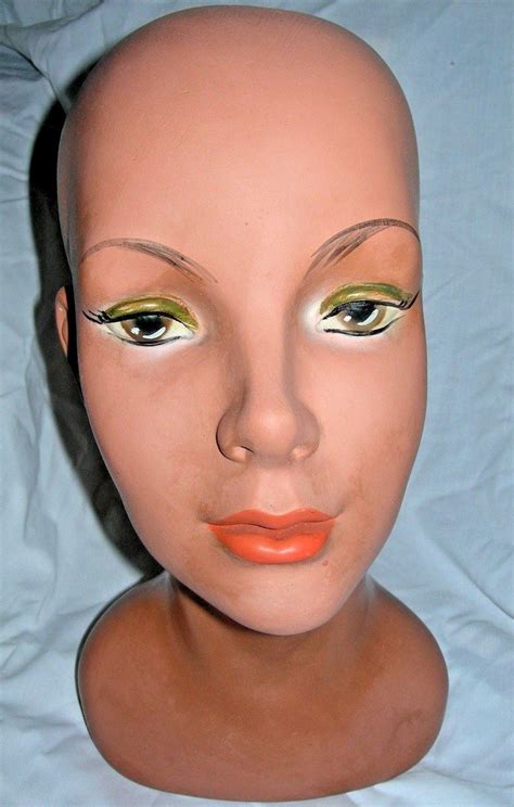 Vintage Plaster Hand Painted Female Mannequin Head Bust Wig Hat Jewelry