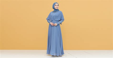 Indigo Hijab Evening Dress Sefamerve