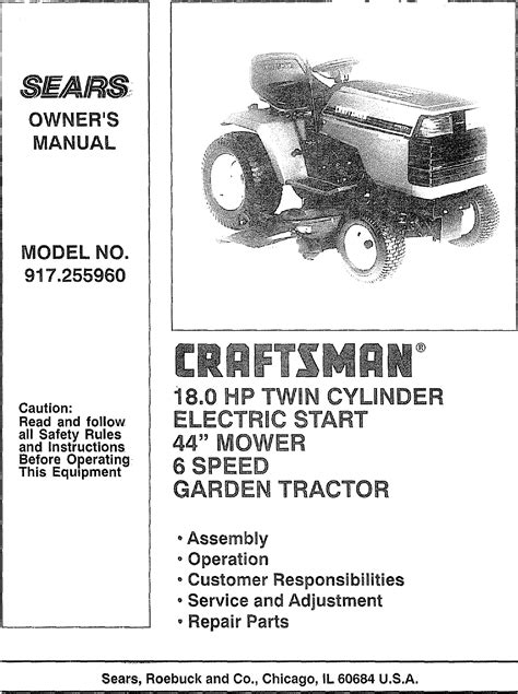 Craftsman 917255960 User Manual Lawn, Tractor Manuals And Guides L0807534