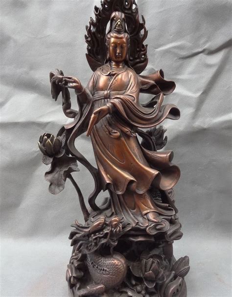 Free Shipping 18 China Pure Bronze Buddhist Lotus GuanYin Kwan Yin