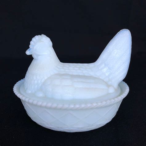 Vintage Milk Glass Hen On Nest Etsy