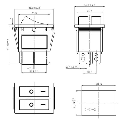 Dual Kontroll Wippenschalter 30x22mm 2 Polig EIN AUS 16A 250V Rot I