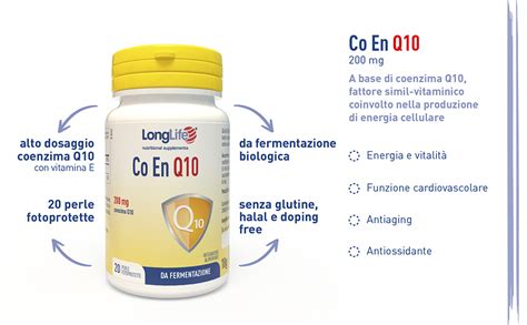 LongLife CO EN Q10 Coenzima Q10 200 Mg Ubidecarenone Puro Alto