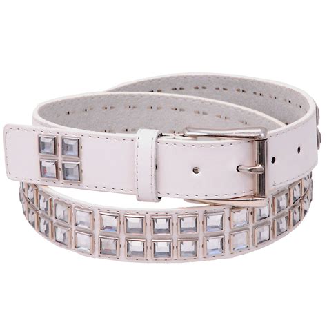 White Leather Rhinestone Studded Belt BT8001WCRY Jamin Leather