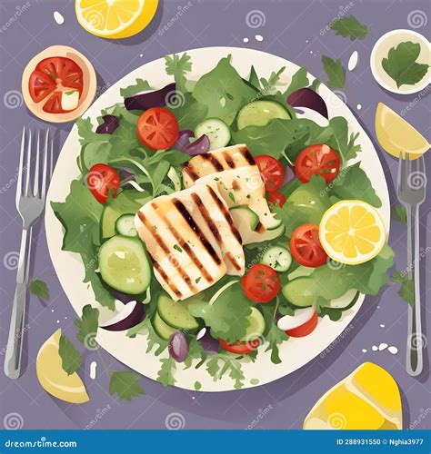 A Salad Featuring Grilled Halloumi Cheese Mixed Greens Tomatoes