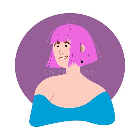 Flat Vector Character Drawing Illustration Of The Woman With Pink Hair