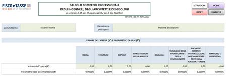 Calcolo Compensi Ingegneri Architetti Geologi Excel Fiscoetasse