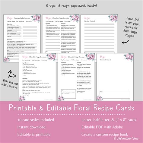 Recipe Cards Recipe Card Templates Printable & Editable Recipe Card Box ...