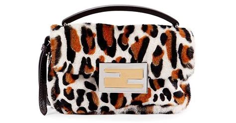 Fendi Leopard Print Shearling Shoulder Bag In White Lyst