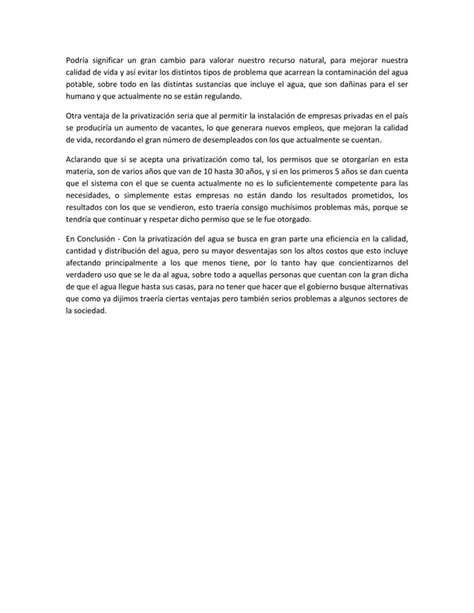 Ensayo de la privatización del agua PDF