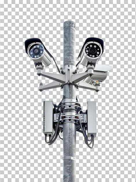 Premium Psd Cctv Cameras On Isolated Pole Against Transparent Background