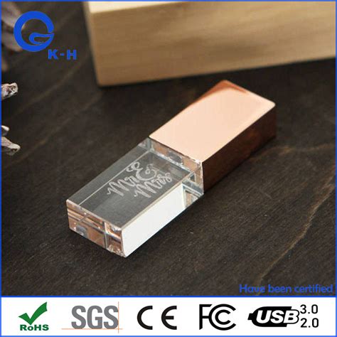 Crystal Rectangle Wooden Usb Flash Disk Etching Custom Logo China Usb