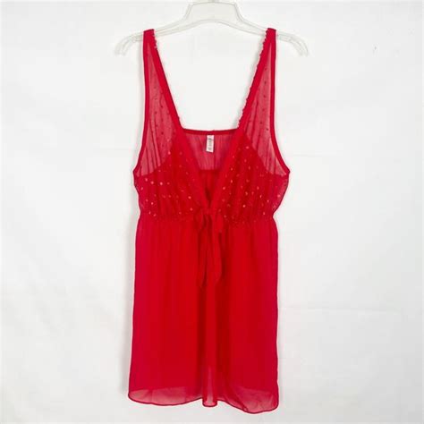 Cacique Intimates Sleepwear Cacique Sheer Mesh Red Pullover Babydoll Nightgown Lingerie