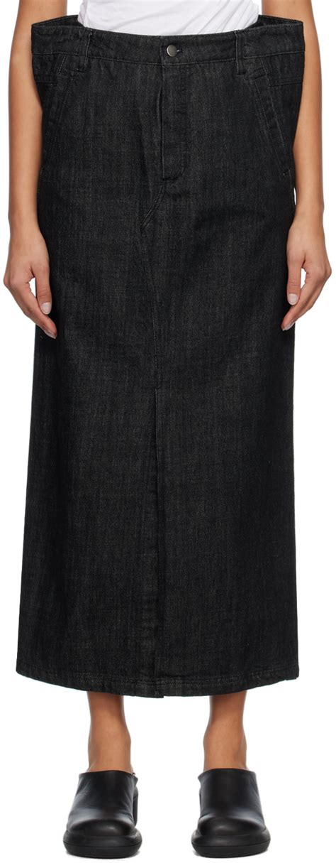 Subtle Le Nguyen Black Flat Denim Maxi Skirt SSENSE