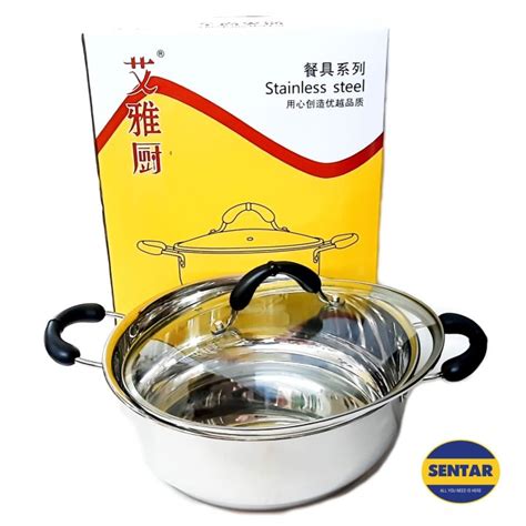 Original Stainless Steel Single Hot Pot Steamboat With Transparent Glass Lid Cm Cm