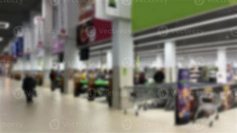 Blurred background, supermarket checkout for shopping. Business ...