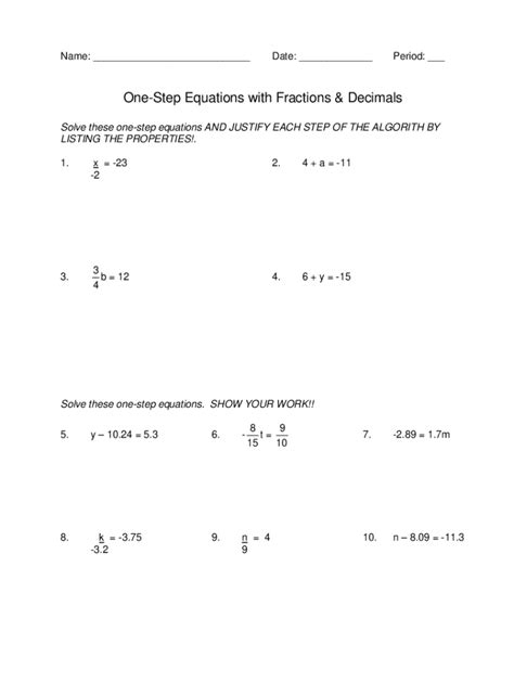 Fillable Online Day 3 Worksheet Solving 1 Step Equations Answer Keypdf Fax Email Print Pdffiller