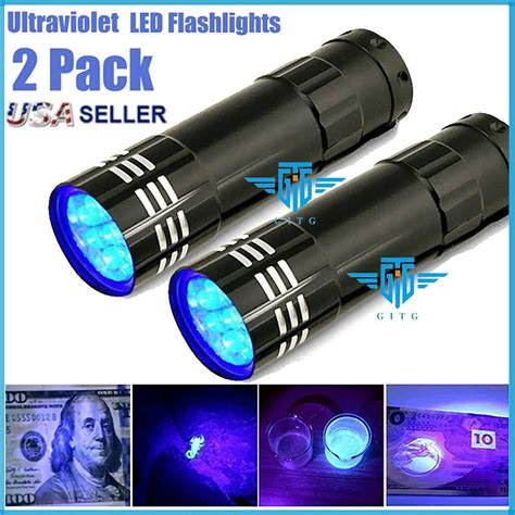 2x UV Ultra Violet LED Flashlight Blacklight Light 395 NM Inspection