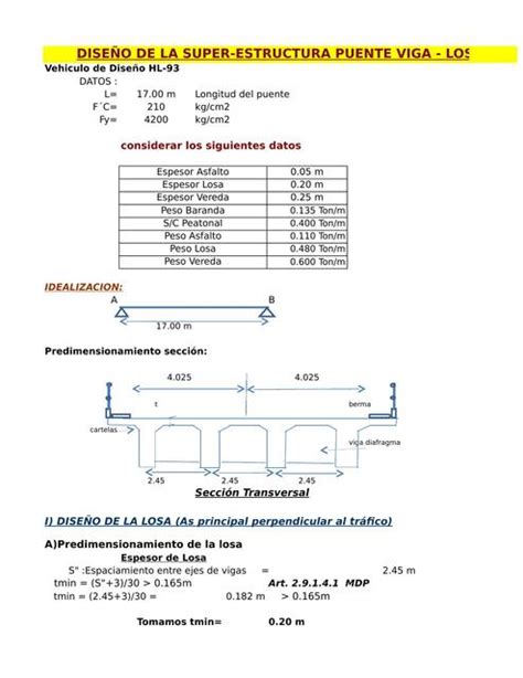 Hoja Excel De DiseÑo De Puente Viga Losa Diseño De Puente Viga Puente Tipo Losa Udocz