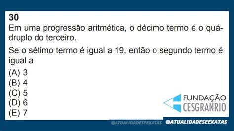 QUESTÕES CESGRANRIO PROGRESSÃO ARITMÉTICA P A YouTube