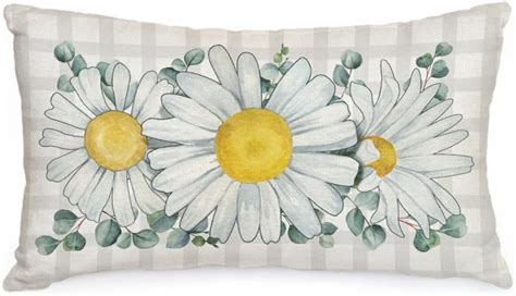 Amazon Aacors Spring Pillow Cover X Inch Buffalo Plaid Daisy