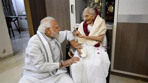 Pm Narendra Modi Meets His Mother On Her 100th Birthday Seeks